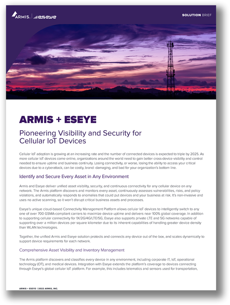 Agentless Security for Devices on Cellular Networks | Eseye & Armis