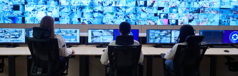 security team surveying cctv footage