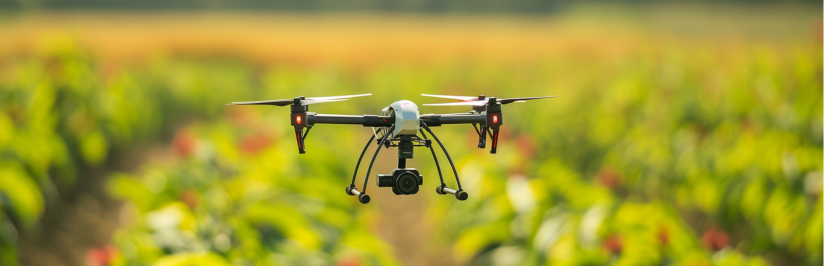 Agricultural drone over crop field